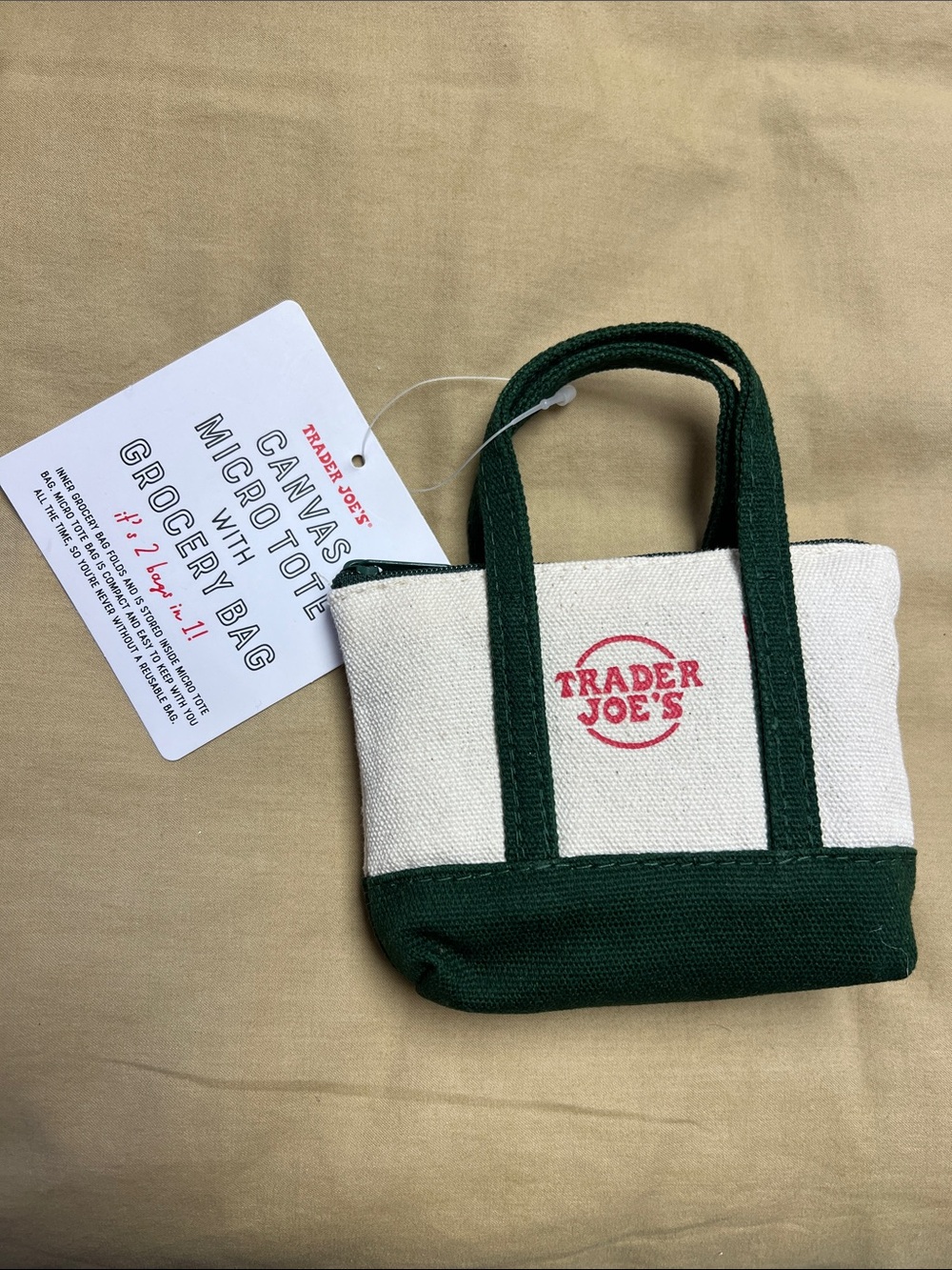 Trader Joe's Mini Canvas Tote in Green and White